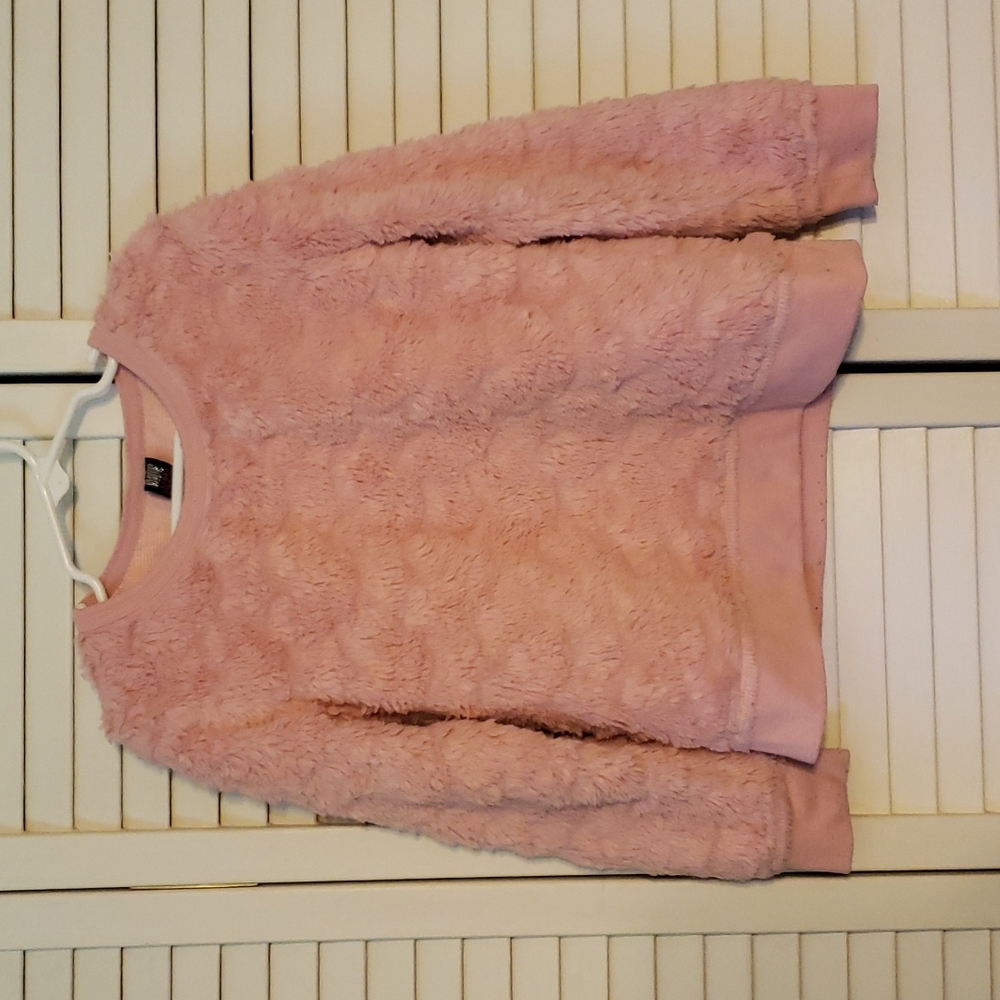 Pink fuzzy pull over